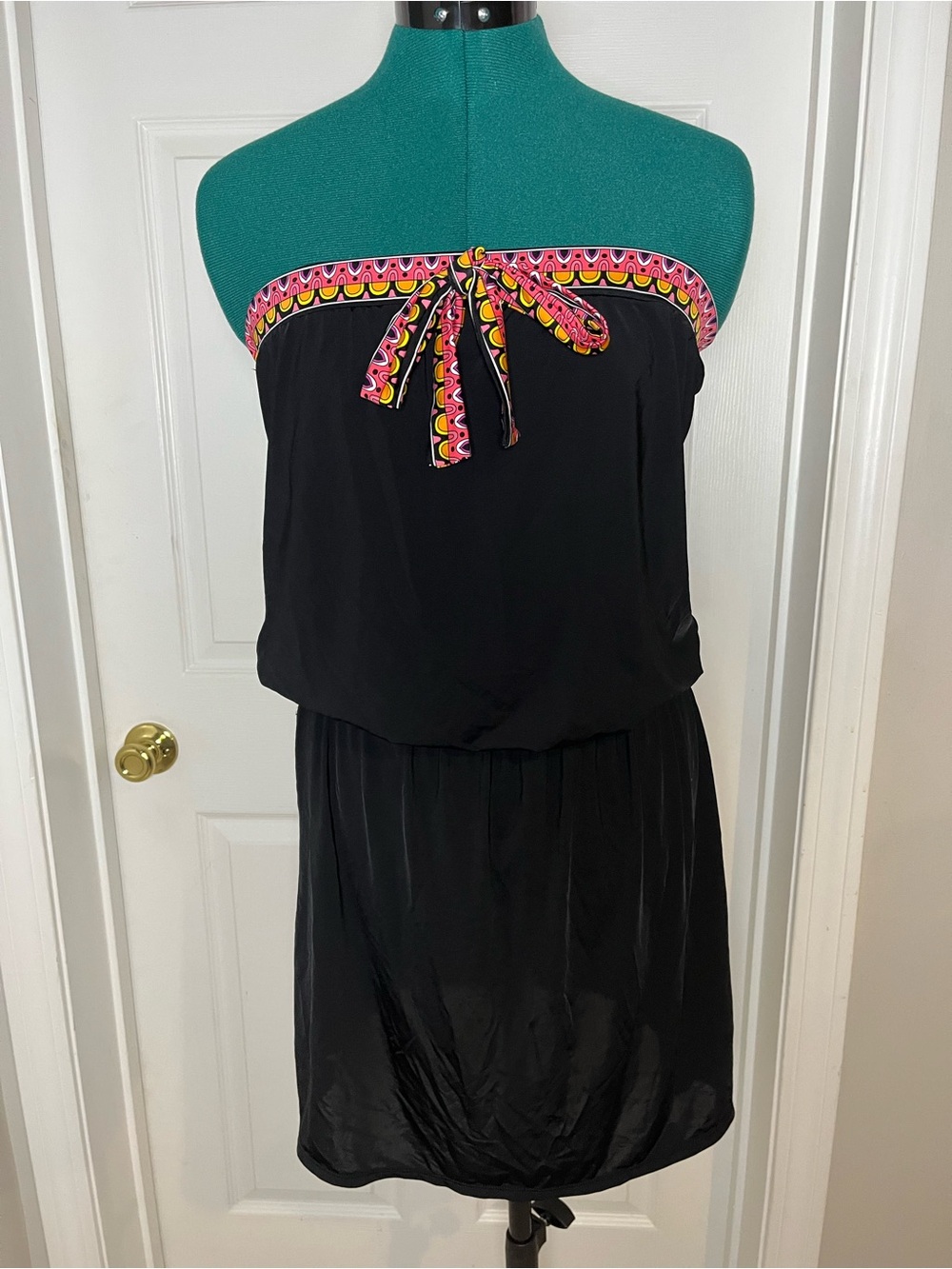 Strapless Black Tube Dress cover up with Pink Aztec Accent